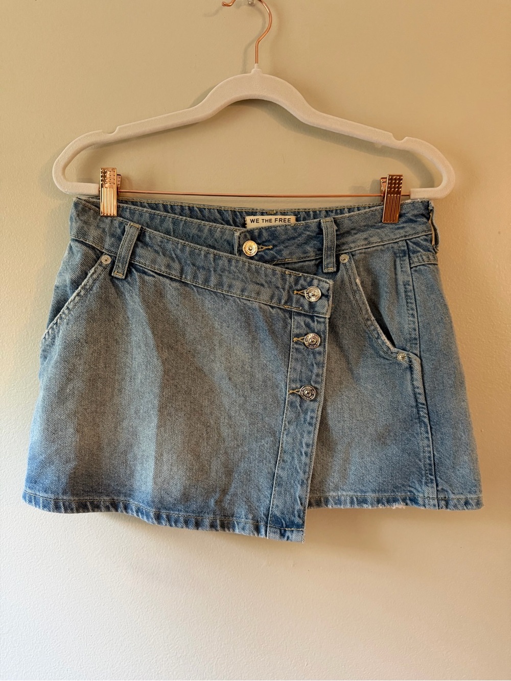 We The Free- Light Blue Denim Wrap Mini Skirt